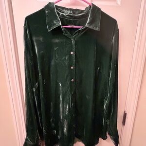 Talbots Dark Green Velvet Button Down Shirt